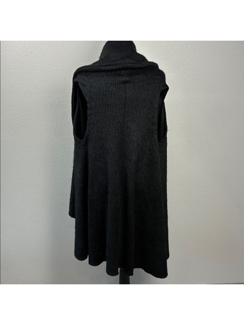 Alice + Olivia Vest Black Faux Fur Knit Waterfall Cardigan Open Front L - Picture 6 of 11